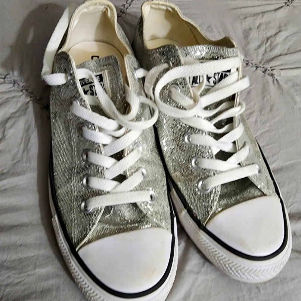 Silver Bling Converse  Mens size 7 Women 9